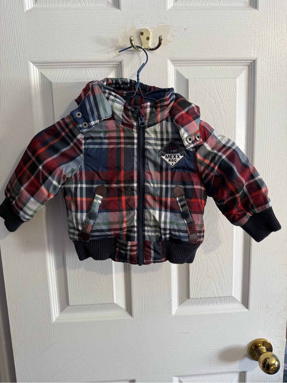Mexx Kids Red Navy Plaid Puffer Jacket with Hood